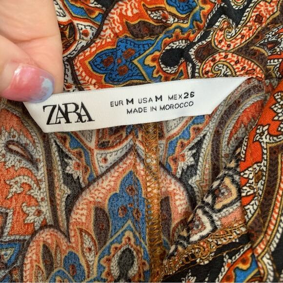 Zara Brown Orange Boho Paisley Print Flare Leg Pants Bloggers Fav Medium - Picture 8 of 11